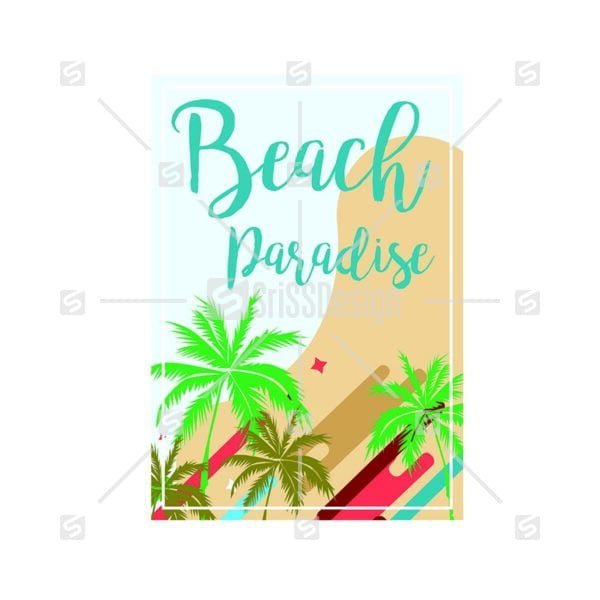 Beach Paradise Palm tree background summer banner greeting card sticker t shirt print vector design