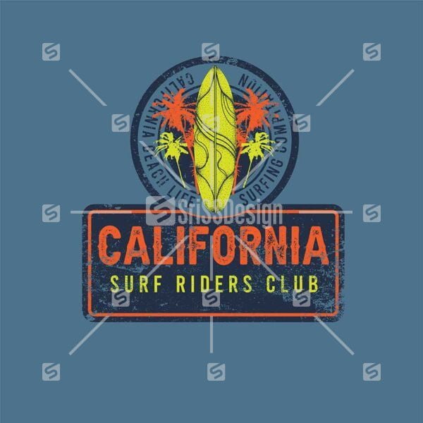 California Surf Palm tree vector Illustration t-shirt print design, sticker print,poster,sign,symbol designs