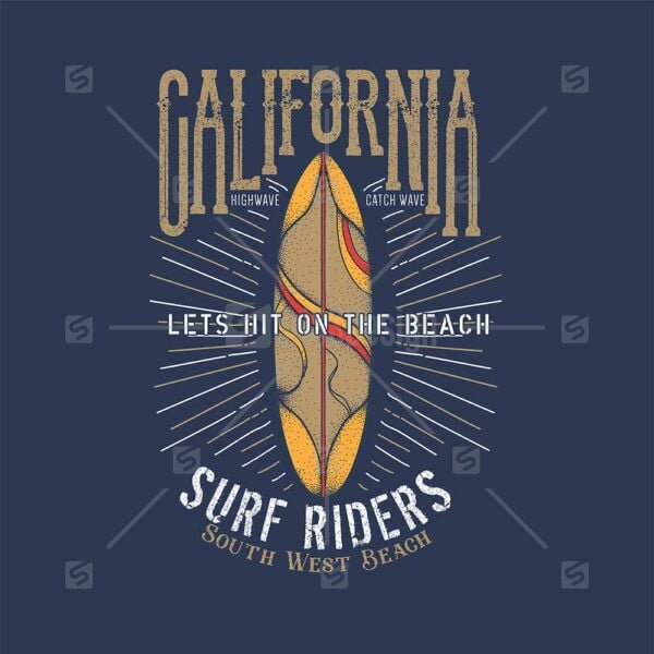 California Surf Riders vector illustration for t-shirt print design typographic retro poster vector