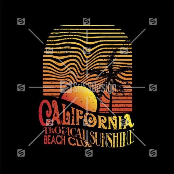 California Tropical sunshine beach club palm tree gradient typography t shirt print graphic design vector illustration