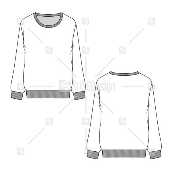 Fashion Crew neck sweatshirt technical flat sketch drawing template vector