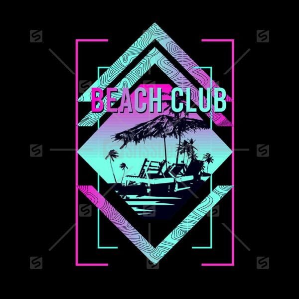 Beach club Typographic neon beach resort palm tree t shirt print design