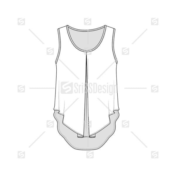 Fashion Ruffles High low hem sleeveless top flat sketch