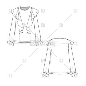 Fancy Fashion Ruffles Top flat sketch drawing vector – Srissdesign