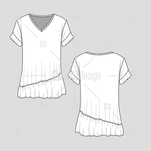 Ruffles top  front hem and sleeve ruffles fashion flat sketch cad