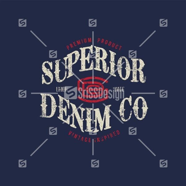 Superior Denim  co vintage varsity typography t shirt print design vector Illustration, clothing,poster, signature, label,banner design