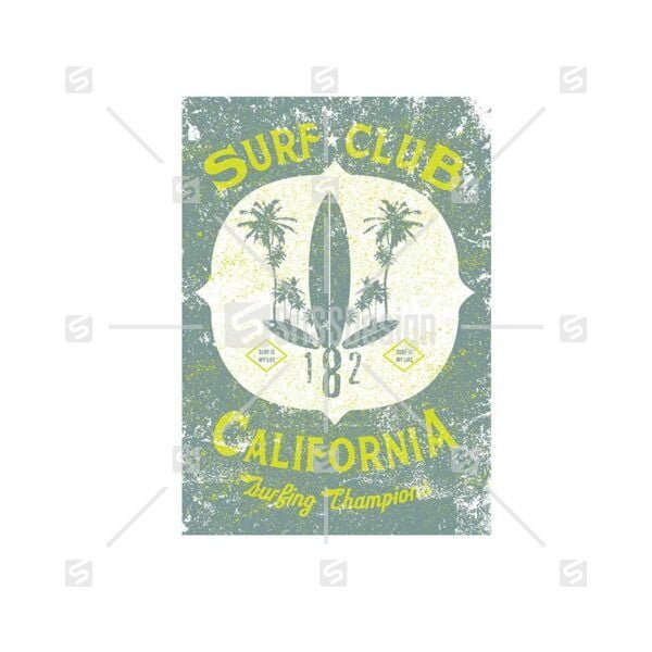 Surf Club California  Vector Illustration typographic t-shirt design print poster,surfboard,palm trees art vector