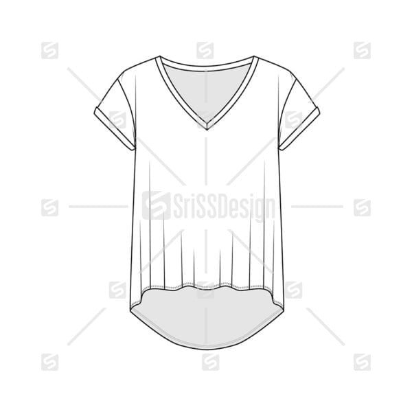 Women Casual V Neck dip hem mock up Design