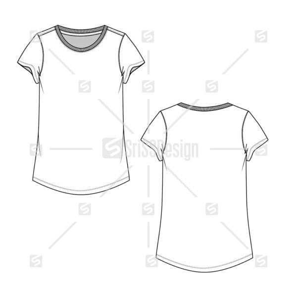 Crew neck Short sleeve t-shirt top technical flat sketch drawing