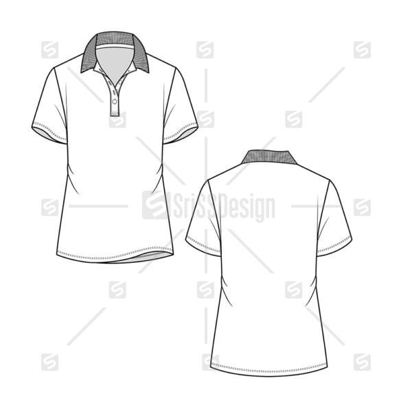 Women Regular Slim fit  Polo t-shirt top technical  flat sketch drawing
