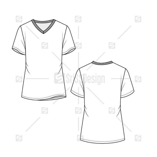 Slim fit  V  neck t-shirt top short sleeve technical  flat sketch drawing