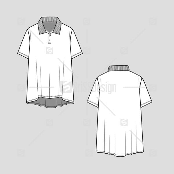 Polo short sleeve dip hem t shirt top flat sketch
