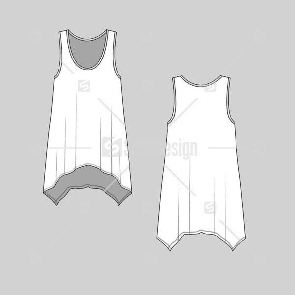 Asymmetrical hem tank top flat sketch drawing design