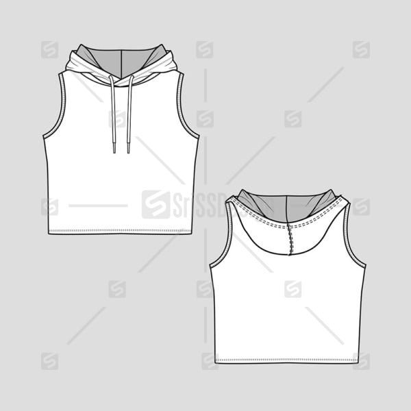 sleeveless hooded Crop top fashion technical flat sketch drawing