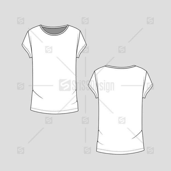Women t shirt Round neck short sleeve flat sketch drawing template