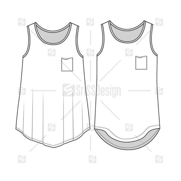 Women trendy Fashionable Tank tops with pocket Sketch vector