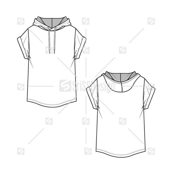 new  fashion roll up sleeve hoodie technical drawing flat sketch  template