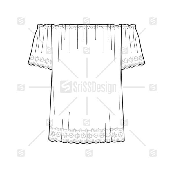 women gathering top with eyelet embroidery lace sketch vector design