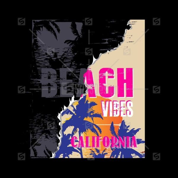 Beach Vibes California Torn Poster Typographic