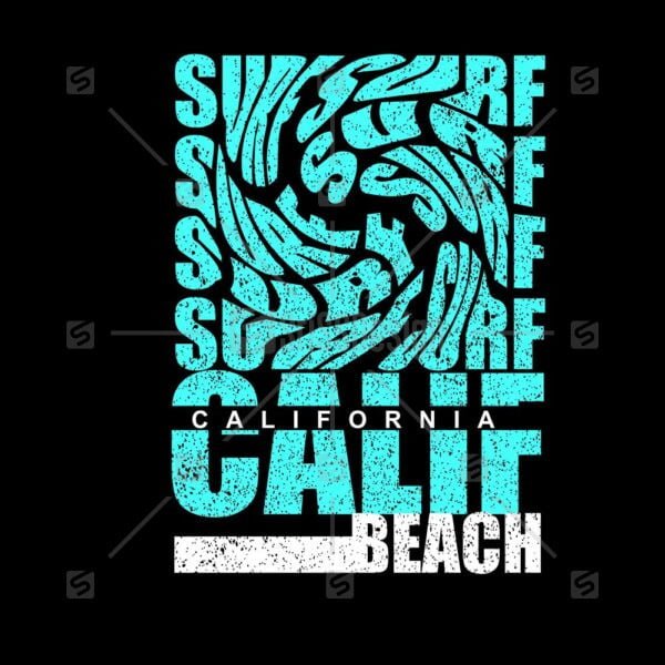 California beach typography swirl letter grunge distress surf poster