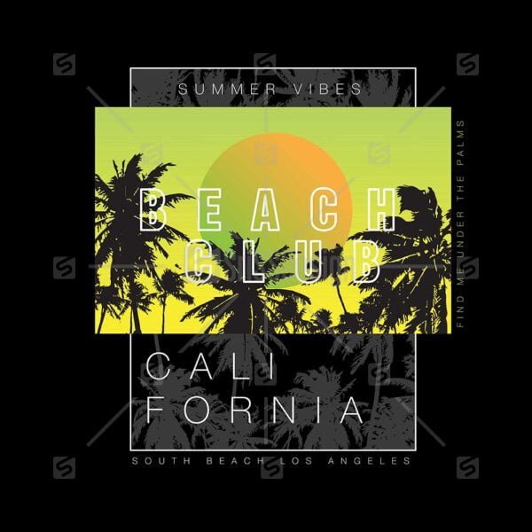 Summer California beach club  typographic Poster vector illustration