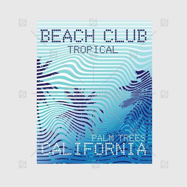 Summer Graphic California Beach Club Wave line typographic poster
