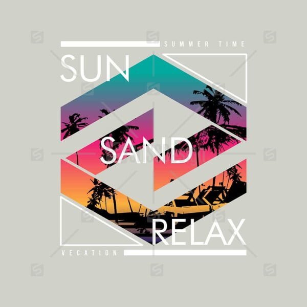 Sun Sand Relax Typography Gradient beach t shirt print graphic design