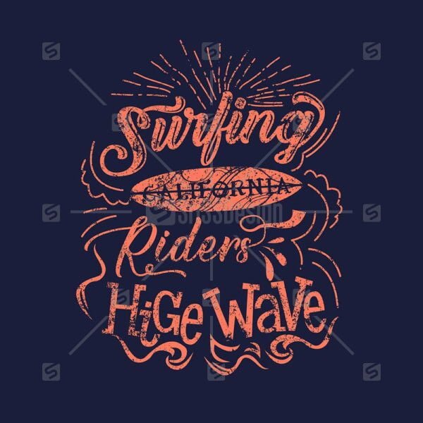 Surfing California Riders High Wave Typography t shirt design