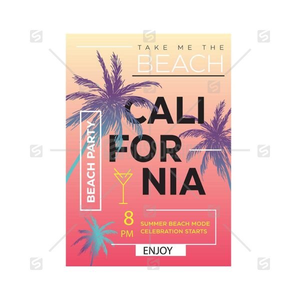 California beach Party Typographic Summer  Poster t shirt design