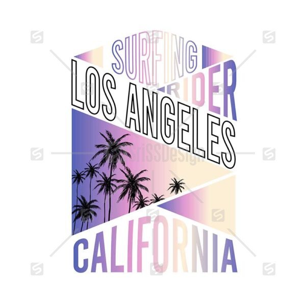 Surfing rider Los Angeles California gradient typographic poster t shirt design