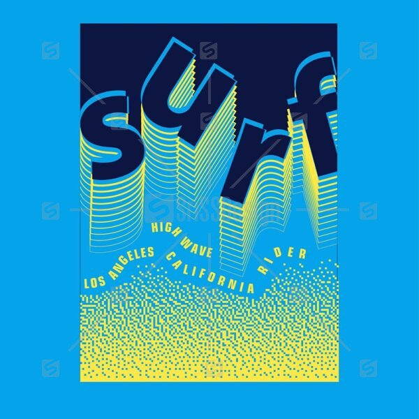 Surf Los Angeles California high wave rider typographic poster