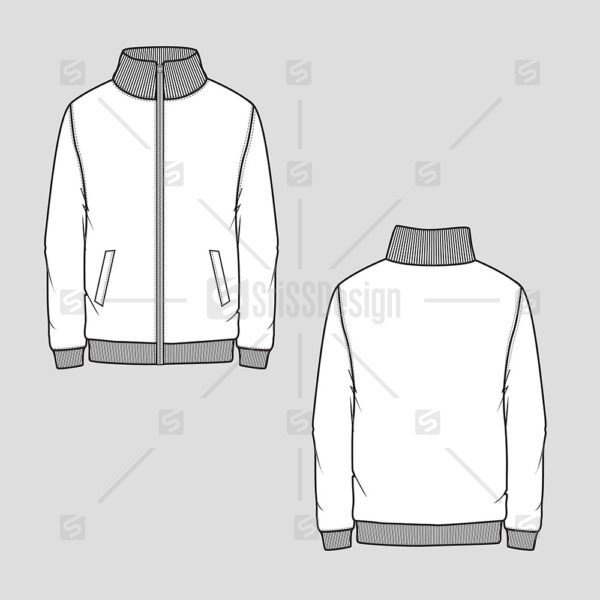 Men High neck Zipper Sweatshirt flat sketch drawing